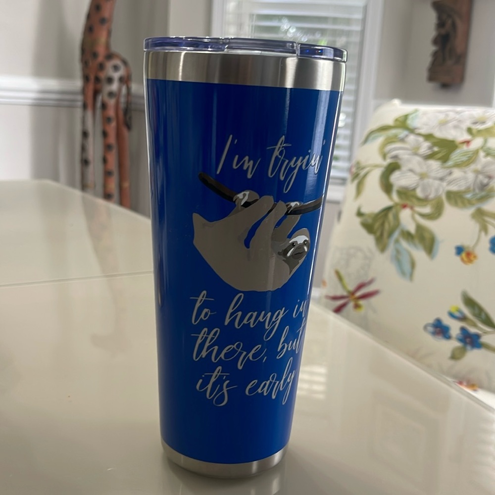 Tumblers are stainless steel, double wall insulated Keeps ice cold & hot